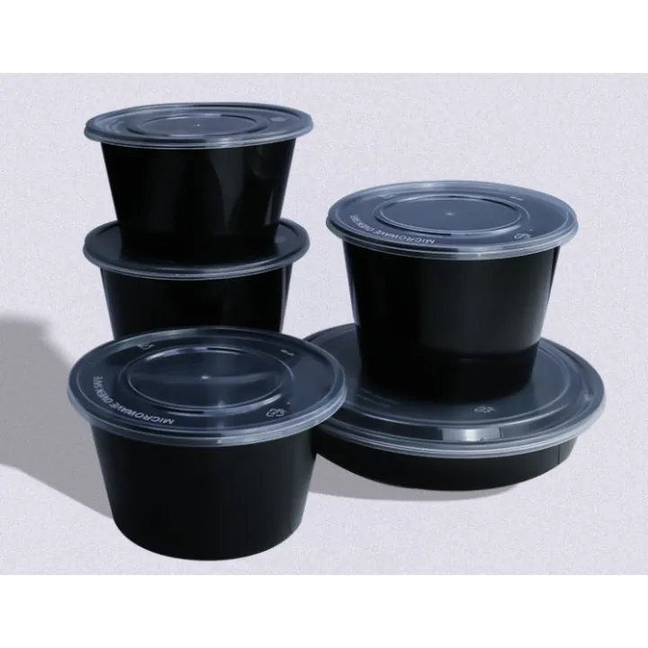[COD] XLsize BLACK ROUND microwaveable plastic takeout containers