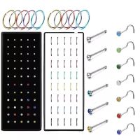 40/60Pcs Straight Nose Stud Curved Pack Crystal Nose Ring Set Stud Lot Nariz Nase Pircing Nose Ring Set Bend Piercing Non-Pack Body jewellery