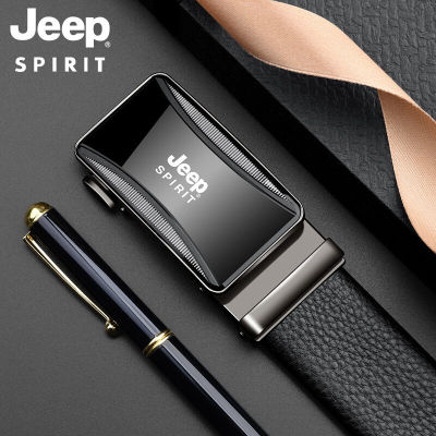 JEEP SPIRIT เข็มขัดหัวเข็มขัดอัตโนมัติหนังวัวชั้นหนึ่งสำหรับผู้ชายเข็มขัดสีดำแบบปรับได้9339