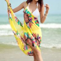 FN946N Printed Cover-ups Sexy Beach Dress Women Halter Sling Chiffon Beach Towel Bikini Wrap Pareo Skirts Open-Back Swimwear 2