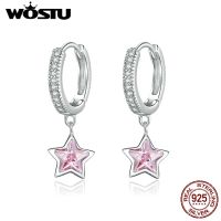 WOSTU 925เงินสเตอร์ลิงเครื่องประดับพราวสีชมพูCZ Lightต่างหูตุ้มหูผู้หญิงของขวัญสร้อยคอประดับZBBSE414