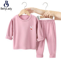 2 Pieces Children Underwear Suit Warm Solid Color Long Sleeves Tops Long Johns Pajamas Set【fast】