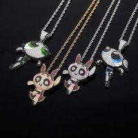 [COD] European and anime cartoon Powerpuff same style pendant colorful zirconium hip-hop personalized necklace