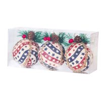 3Pcs Red Plaid Painted Balls Christmas Tree Ornaments Gift PVC Ball Hanging Holiday Party Decor Christmas Pendant Home