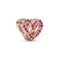 [พร้อมส่ง สินค้าแท้ ?] Pandora Ruby Red &amp; Pink Freehand Heart Charm