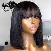 【hot】 Straight Bob Human Hair Wigs With Bang Machine Made Woman 10 12 inch