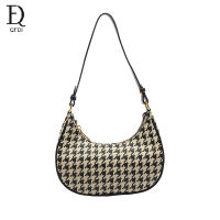 QFDI Houndstooth Niche กระเป๋าสะพายผญ  กระเป๋าถือผ้าใบกระเป๋าสะพายไหล่กระเป๋าอินเทรนด์ของผู้หญิงเสี้ยวใหม่