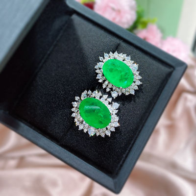Wong Rain 925 Sterling Silver Oval Cut Emerald Paraiba Tourmaline Gemstone Ear StudsEarrings For Women Fine Jewelry Wholesale