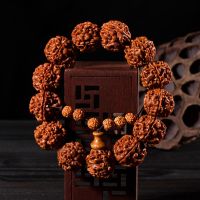 สำหรับทั้งหญิงและชายสร้อยข้อมือ Rudraksha เนปาล5กลีบลูกปัดพระพุทธรูปกำไลข้อมือผิวสีแดงเครื่องประดับ Tasbih Rosario แบบจุ่ม