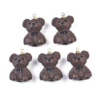 5pc Resin Pendants with Golden Tone Metal Findings Bear Shape Coconut Brown 21x15x11.5mm Hole: 1.5mm