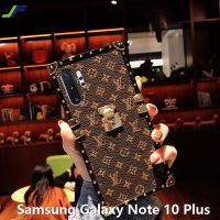 JieFieกรณีหรูหราLVพิมพ์กรณีโทรศัพท์สำหรับSamsung Galaxy Note 10 พลัสหนังย้อนยุคแฟชั่นสแควร์โครเมี่ยมRivetโทรศัพท์ปก