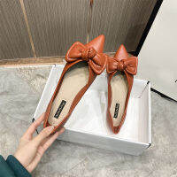 2022 new spring orange leather flats sweet womengirls bowknot flat single shoes pointed toe all-match ballet shoes for wome