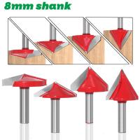 1PC 8mm shank V Bit CNC cricut carbide end mill 3D Router Bits สําหรับไม้ 60 90 120 150 องศาทังสเตนเครื่องตัดไม้กัด