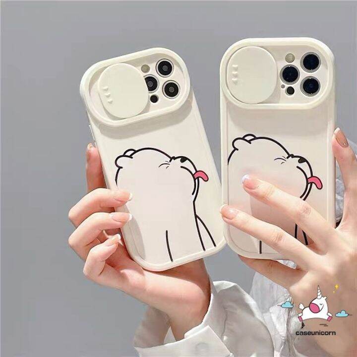 เคสโทรศัพท์ป้องกันเลนส์กล้องหน้าต่างแบบผลักและดึงใช้ได้กับ-iphone-7plus-8-plus-xr-11-13-12-pro-max-7-8-plus-x-xs-max-11-pro-max-cute-น่ารัก-w-e-หมี-bare-bears