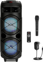 Pyle Portable Bluetooth PA Speaker-300W Dual 8" Rechargeable Indoor/Outdoor BT Karaoke Audio System-TWS, Party Lights, LED Display, FM/AUX/MP3/USB, 6.5mm in, Carry Handle-Wireless Mic, Remote Control