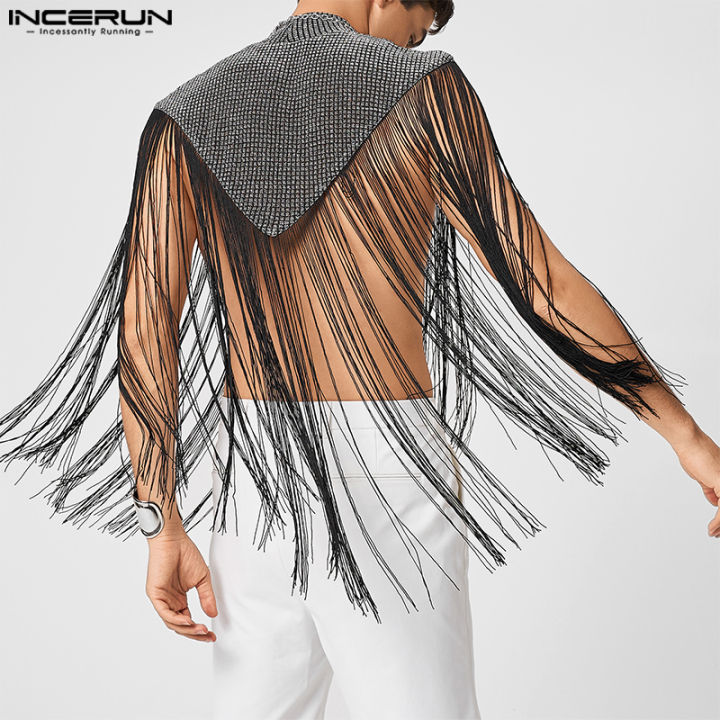 incerun-เสื้อปอนโชแขนกุดแต่งพู่สำหรับผู้ชายเสื้อครอปใส่เที่ยวคลับปาร์ตี้-สไตล์ตะวันตก