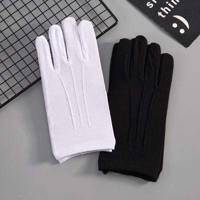 2 Pairs Men Women Cotton Black Gloves Full Finger Uniform Costume Mitts Stretchy Hand Gloves for Tuxedo Driving Serving Working