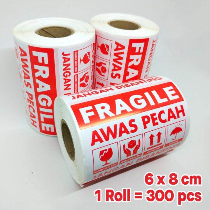 Sticker Label Fragile Awas Pecah 6 X 8 Cm Stiker Jangan Dibanting 1