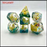 78YUANFF 7Pcs/set 7-Die Table Game ลูกเต๋า DND เต็มไปด้วยสัตว์เป็ด D4 D6 D8 D10 D12 D20 ลูกเต๋าเกม ทนทานต่อการใช้งาน อะคริลิค ลูกเต๋าหลายด้าน TRPG DND