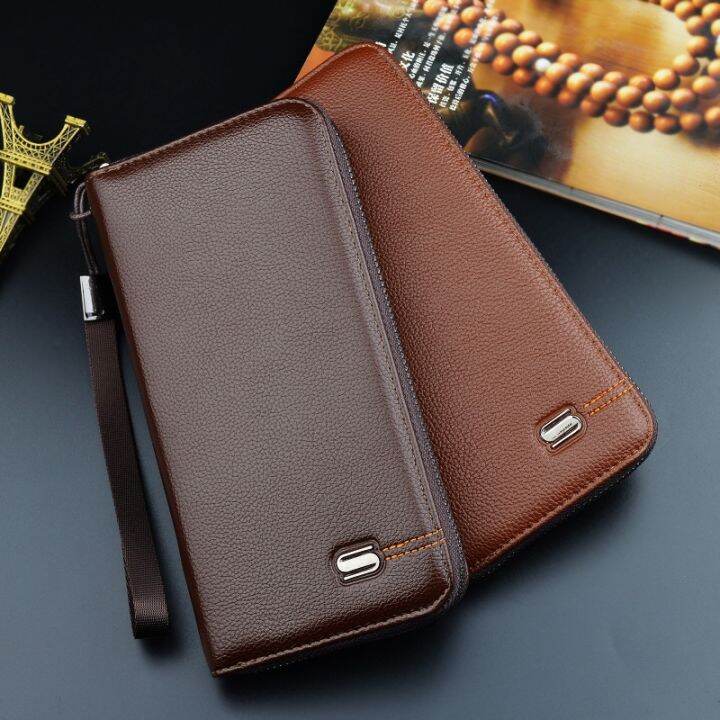 layor-wallet-กระเป๋าสตางค์ผู้ชาย39-s-สีทึบกระเป๋าคลัตช์ซิปยาว-โทรศัพท์มือถือกระเป๋าใส่เหรียญนิ่มลายลิ้นจี่ความจุขนาดใหญ่