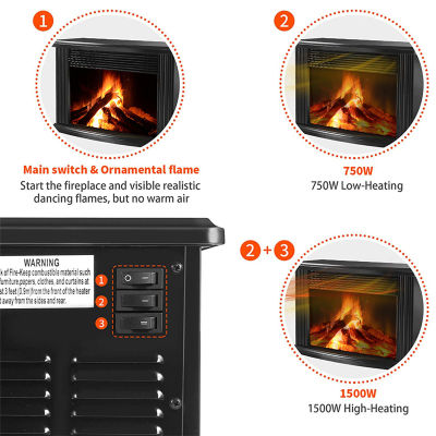 iHoven 1000W Electric Fireplace Heater Portable Stove Heater Desktop Flame Air Warmer Fan For Home Living Bedroom Winter Heater