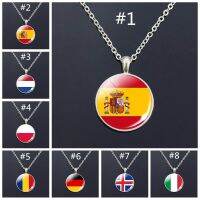 Europe National Flag Long Necklace France Italy Spain Poland Netherlands Ireland Country Flag Necklace Glass Cabochon Jewelry Nails Screws Fasteners