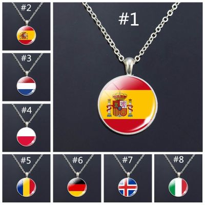Europe National Flag Long Necklace France Italy Spain Poland Netherlands Ireland Country Flag Necklace Glass Cabochon Jewelry Replacement Parts