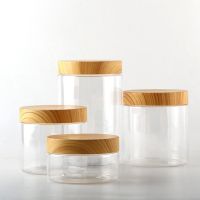 ◊ஐ Wooden Lid Plastic Airtight Jar Kitchen Storage Bottle Glass Airtight Food Container Tea Coffee Bean Grain Candy Jar Container