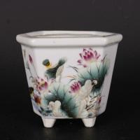 【Booming】 Jime Shops จีน Famille Rose Porcelain นก Lotus Design กระถางดอกไม้หม้อ4.41นิ้ว