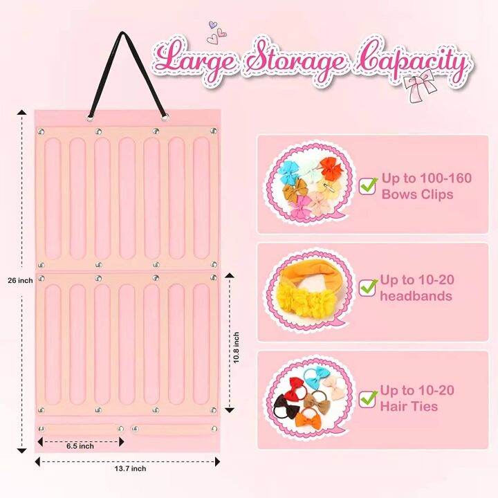 16ริบบิ้นผู้ถือโบว์ผูกผมความจุขนาดใหญ่ที่แขวนเก็บของกิ๊ฟหนีบผม16ริบบิ้นที่จัดระเบียบโบว์ผูกผมอุปกรณ์ตกแต่งผมเด็กการจัดเก็บเชือกที่แข็งแรงการแสดงผลแขวนผนังสำหรับห้องหญิงสาว