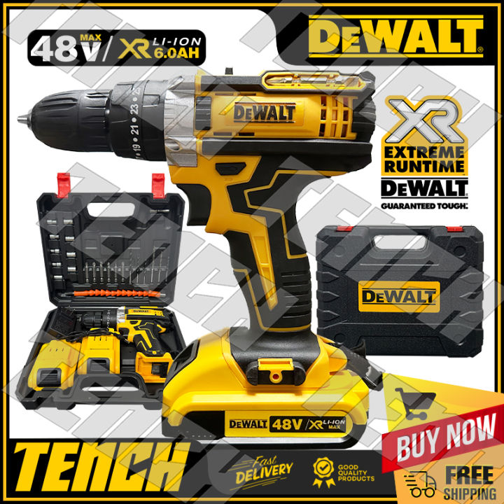 DeWALT 48V Cordless Electric Drill Impact Hammer Impact 2x Battery ...