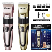 ส่งจากไทย Kemei ของแท้ ปัตตาเลี่ยนตัดขนสุนัขไร้สาย ใบมีด Ceramic ตัดคม เสียงเงียบ ลิเธี่ยมแบบเตอรี่ พร้อมหวีรองตัด 4 แบบ รุ่น Km-1053