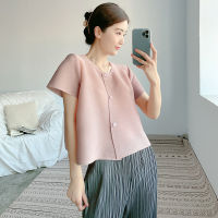 Miyake Pleated Womens Small Coat Short Summer New Short-Sleeved Thin Air-Conditioning Shirt Cardigan Single-Breasted Top For Women