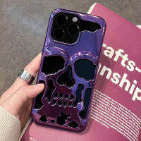 เคลือบ3D สีเมทัลลิคกลวงออกเย็นเคสโทรศัพท์กะโหลกศีรษะสำหรับ iPhone 11 13 12 14 Pro Max Plus ฝาหลังแกะสลักบุคลิกภาพ