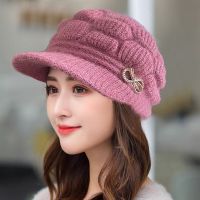 {Hat Shop} หมวกถักฤดูใบไม้ร่วงและฤดูหนาวผู้หญิง,หมวกกำมะหยี่หนาป้องกันความหนาวหมวกขนสัตว์ให้ความอบอุ่น