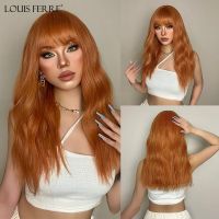 LOUIS FERRE Orange Body Wave Synthetic Wigs With Bangs Long Copper Curly Hair Wig Colorful Cosplay Costume Heat Resistant Fiber Wig  Hair Extensions P