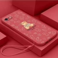 เคส Iphone 6 Iphone 6S Iphone 7 Iphone 8 Iphone SE2022เคสนิ่มใส่โทรศัพท์ซิลิโคนเหลวเคสเคสกันกระแทกมือถือเรียบลายการ์ตูนหมีพร้อมสายคล้อง