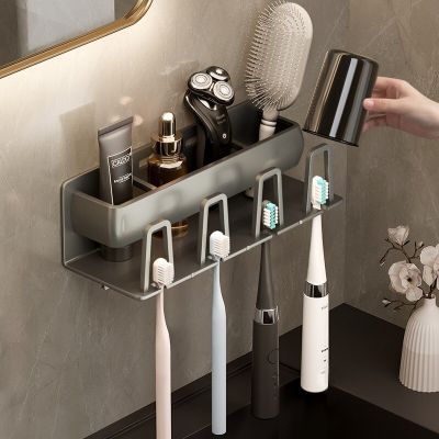ที่ใส่แปรงสีฟันแบบไม่มีรูติดผนังชั้นวางแปรงสีฟันทนทานต่อการกัดกร่อนอุปกรณ์ในห้องน้ำ