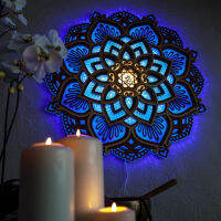 Mandala Yoga Room Night Light Wooden LED Multilayered Cut Carved Light LED Elegant Mandala Wall Hanging Lamp Decoration