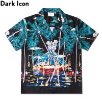 เสื้อเชิ้ตผู้ชายแฟชั่นฤดูร้อน Dark Icon Tropical ฮาวาย