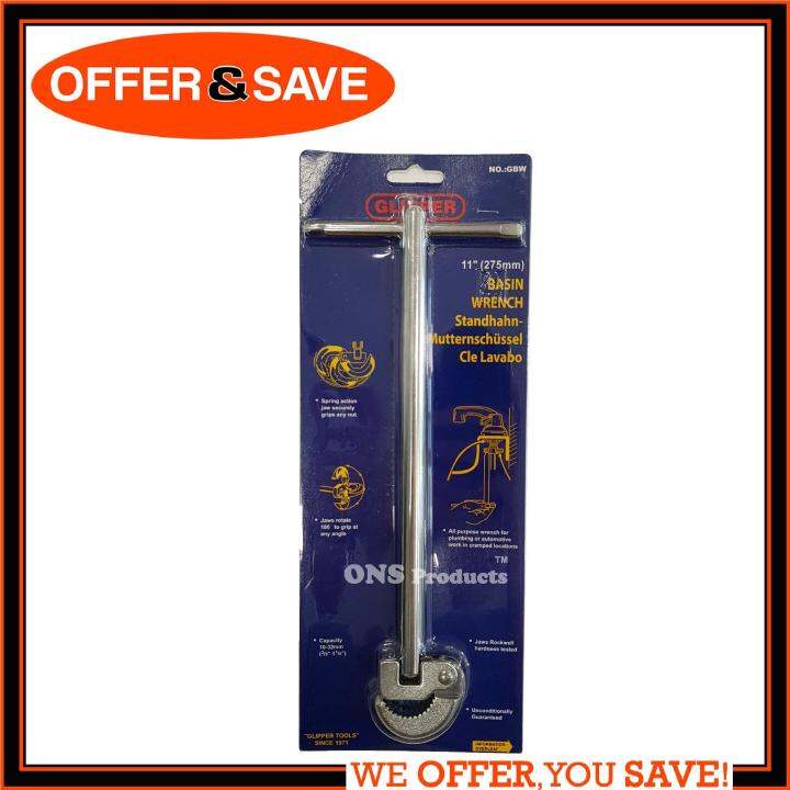GLIPPER 11 Inch TShape Handle Adjustable Basin Wrench / Sink Tap