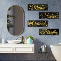 4 Pieces of Bathroom to Relax, Soak and Breathe, Wall Art, Wooden Hanging Sign, Rural Retro Farmhouse