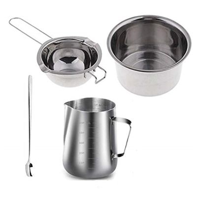 4 Set Stainless Steel Double Boiler Long Handle Wax Melting Pot Pitcher Mixing Spoon Candle Soap Making DIY Scented Hand Tools