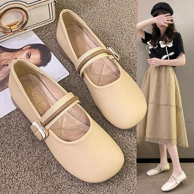 Mary Jane Single Shoe Womens 2023 Spring and Autumn New Korean Edition Round Toe Shallow Heel Casual One Step Soft Sole Bean Shoes