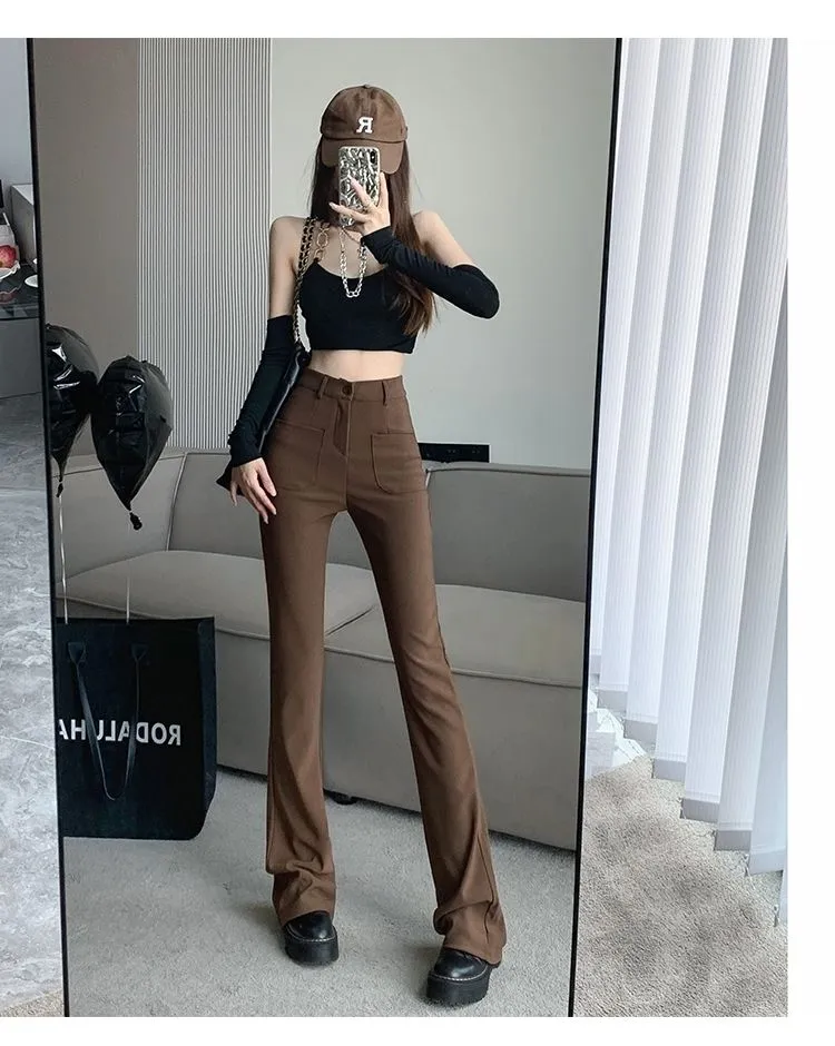 Micchow Lee High Waist Pants Women Fashion Casual Korean Pants Stretch  Flared Pants Plus Size Floor Trousers for Women