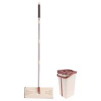 Roller Wash Plate Mop and Bucket Kit Free Hand Removable Mop and Bucket System with 2 Mop Fabrics (Medium Type Brown)