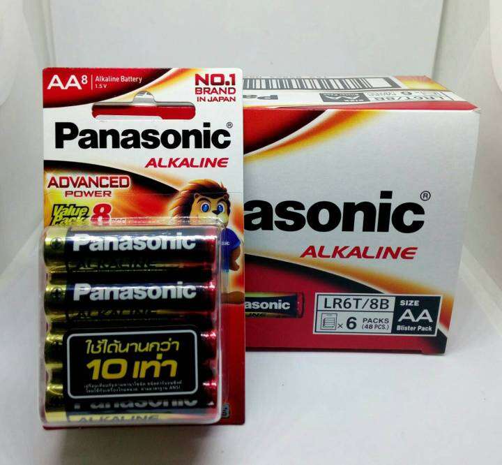 แท้-100-aa-aaa-pack-8-ก้อน-ยกกล่อง-6-packs-48-ก้อน-panasonic-alkaline-battery-ถ่านอัลคาไลน์