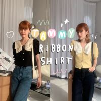 chuuchop_พร้อมส่ง(C7789)✨??Tammie ribbon shirt เสื้อเชิ้ตแขนสั้นแต่งปกโบว์ กระดุมมุข มี2สี