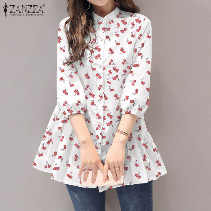 สินค้ามาใหม่-จัดส่งฟรี-fancystyle-zanzea-เสื้อเชิ้ตแขน3-4คอหลวมพิมพ์ลายเชอร์รี่เสื้อเชิ้ต-7