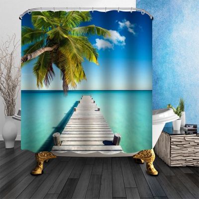 Jetty Landing Stage Sea Fog Shower Curtain Polyester Fabric Screens Curtains For Bathroom 3D Waterproof Bath Curtain With Hooks